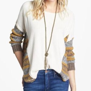 Free People Sinner Oversized Pullover Y2K Oatmeal Sweater Knit Sleeves Small